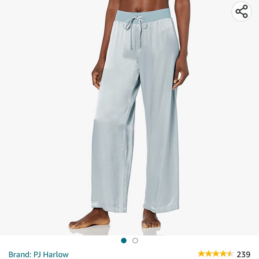PJ Harlow satin light blue silky lounge pajama pants woman’s size small wide leg